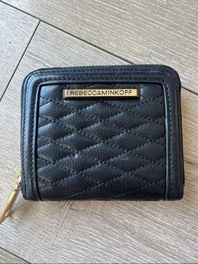 Rebecca Minkoff Black Leather Wallet with Gold Zipper Pull